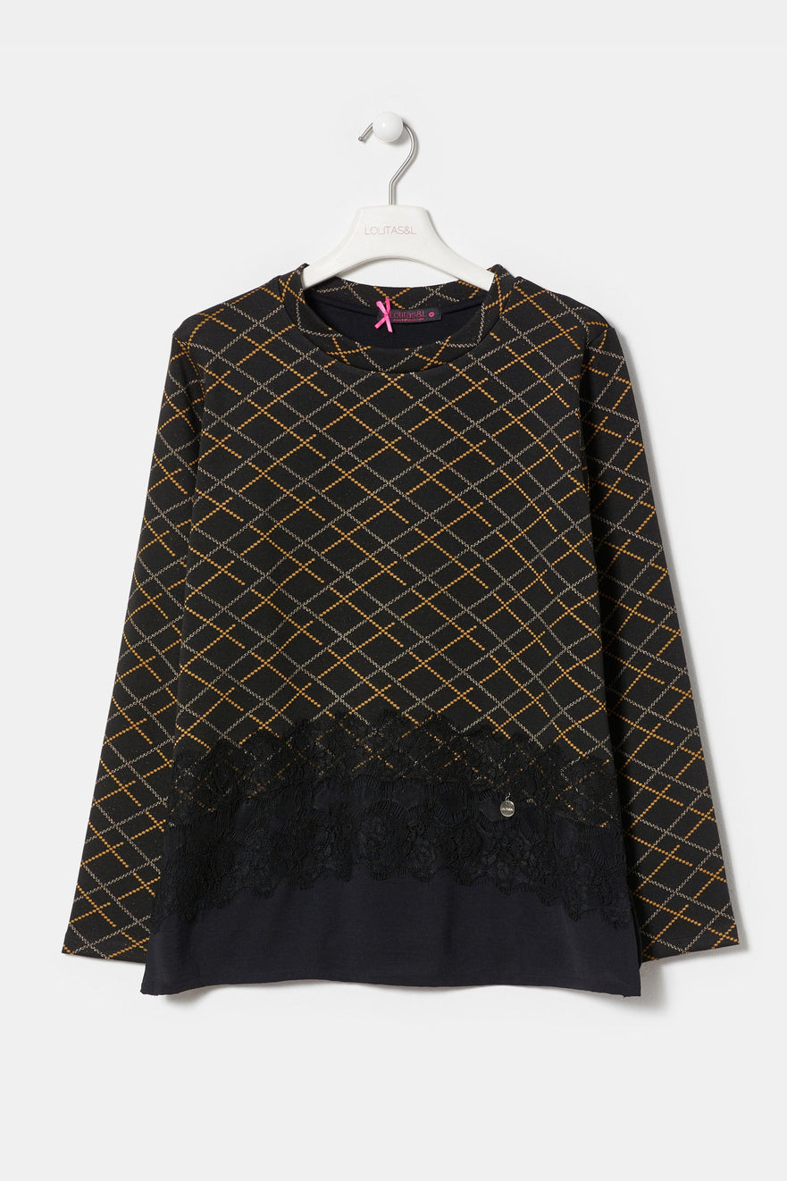 Camiseta negra con estampado sun geometrico LolitasyL - lolitasyl.com