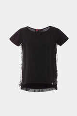 Camiseta negra escote collar con flecos en el contorno - lolitasyl.com