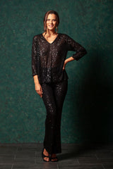 Camiseta negra lentejuelas escote en uve LolitasyL - lolitasyl.com