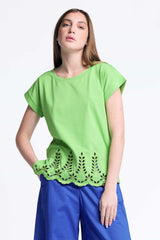Camiseta verde algodon contorno bordado calado Lolitas&L - lolitasyl.com