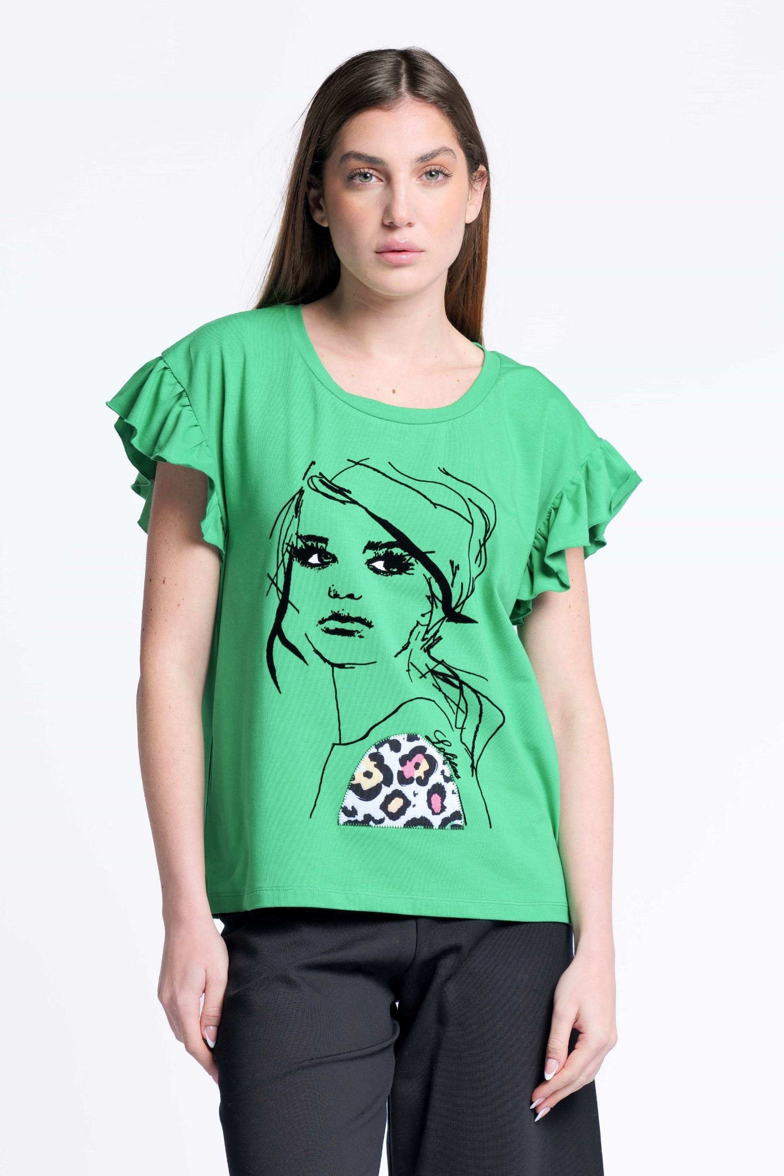 Camiseta verde algodon estampado cara Lolitas&L - lolitasyl.com
