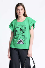 Camiseta verde algodon estampado cara Lolitas&L - lolitasyl.com
