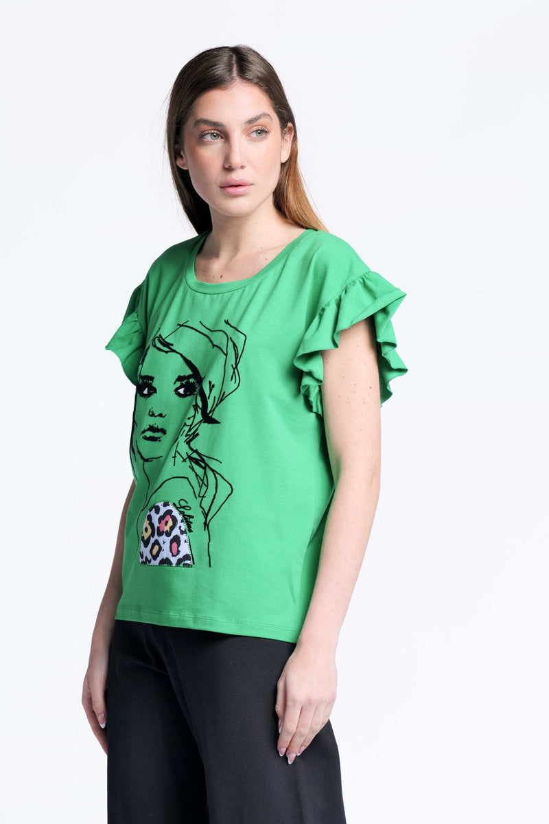 Camiseta verde algodon estampado cara Lolitas&L - lolitasyl.com