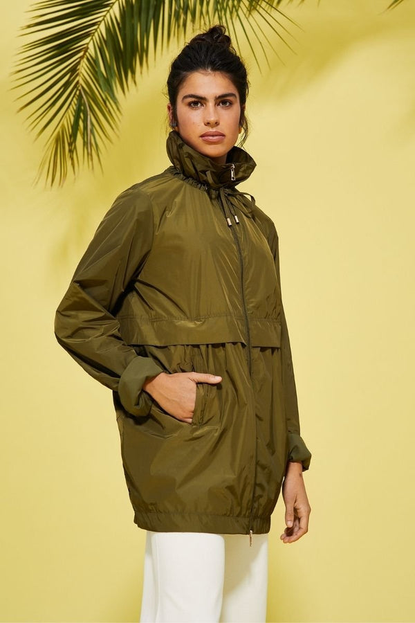 Cazadora verde militar larga cremallera con bordado - lolitasyl.com