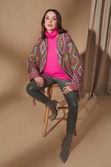 Chaquet verde y fucsia jacquard rombos con flecos Lolitas - lolitasyl.com