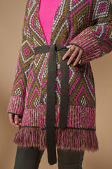 Chaquet verde y fucsia jacquard rombos con flecos Lolitas - lolitasyl.com