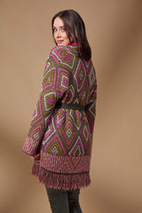 Chaquet verde y fucsia jacquard rombos con flecos Lolitas - lolitasyl.com