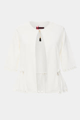 Chaqueta crema manga al codo contorno bordado - lolitasyl.com