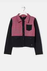 Chaqueta negra ajustada con estampado asimetrico fucsia LolitasyL - lolitasyl.com