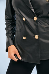 Chaqueta negra polipiel cruzada botones dorados Lolitasyl - lolitasyl.com