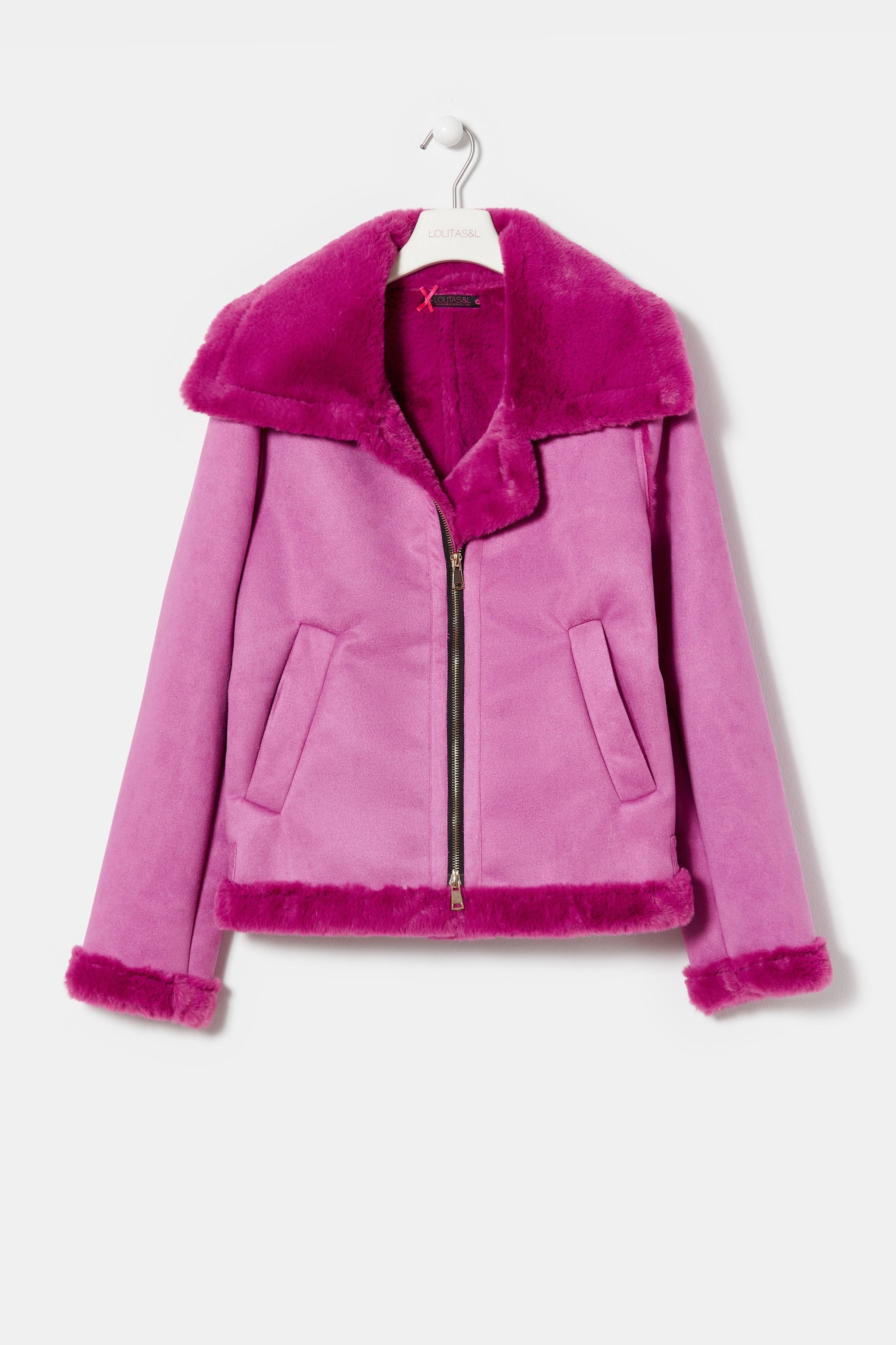 Chaqueta rosa piel vuelta con cremallera LolitayL - lolitasyl.com