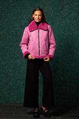 Chaqueta rosa piel vuelta con cremallera LolitayL - lolitasyl.com