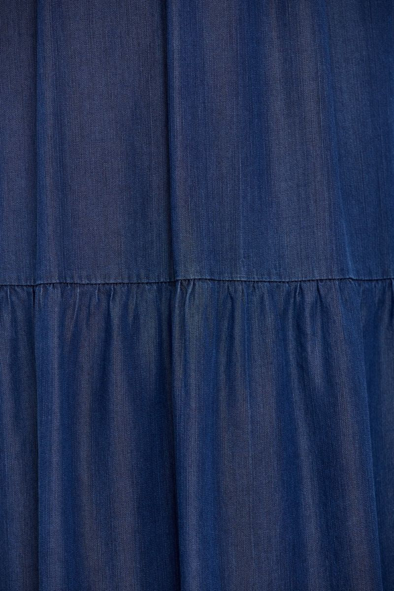 Falda azul vaquero larga fruncida cordón - lolitasyl.com