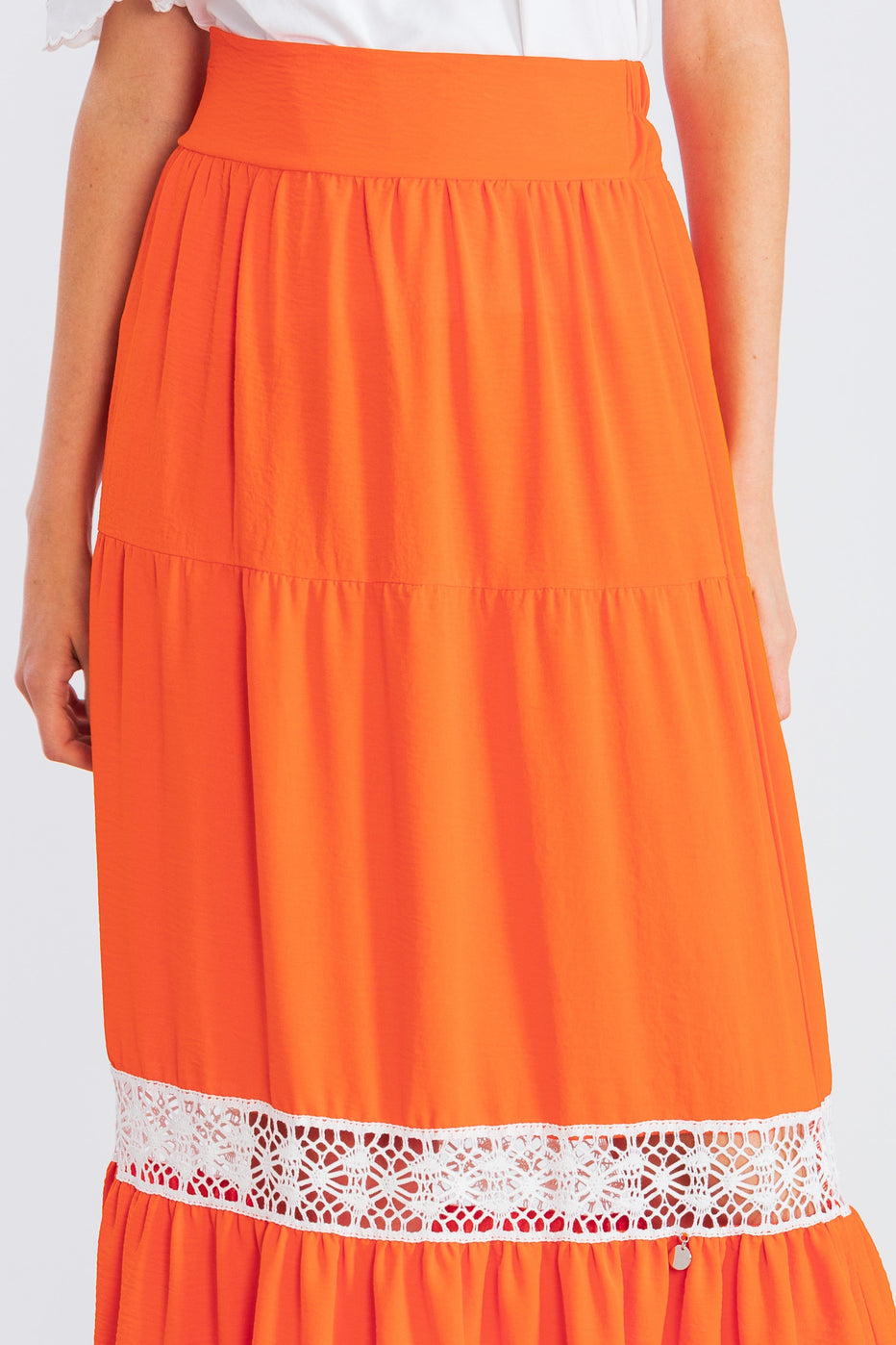 Falda larga naranja cortes con puntilla blanca LolitasyL - lolitasyl.com