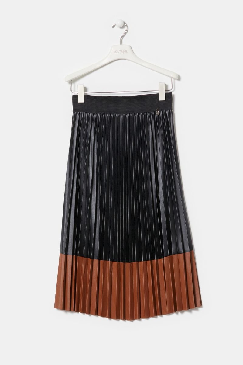 Falda larga plisada negro y capuccino polipiel de LolitasyL - lolitasyl.com
