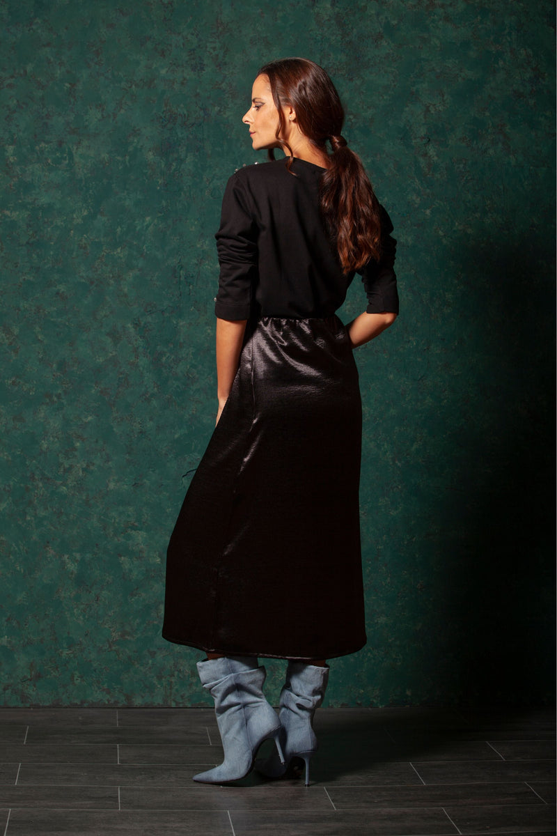 Falda negra tafetan larga con goma LolitasyL - lolitasyl.com