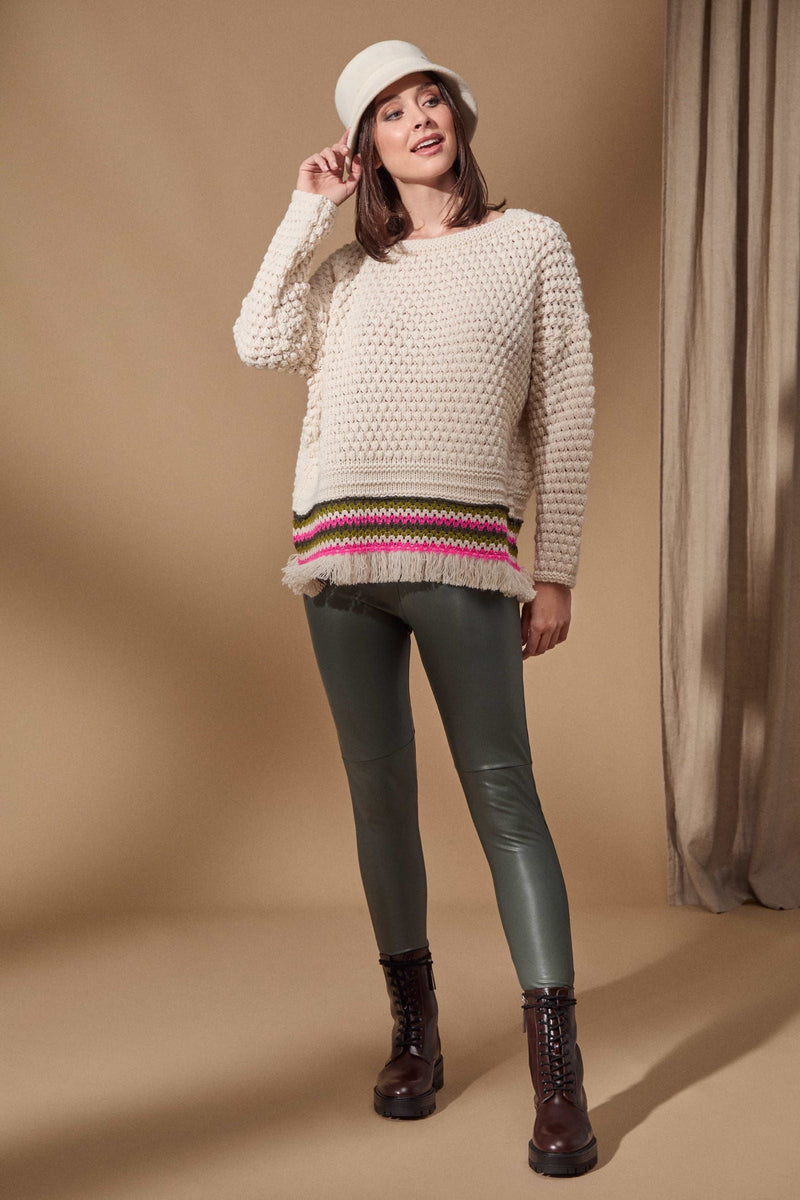 Jersey crema de punto calado con rayas y flecos Lolitas - lolitasyl.com