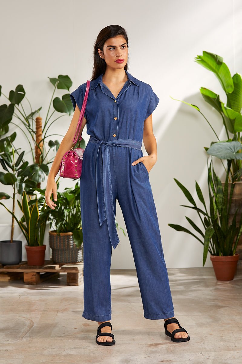 Mono azul vaquero largo camisero con cinturon - lolitasyl.com