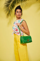 Pantalón amarillo pierna ancha pinzas con cinturón - lolitasyl.com