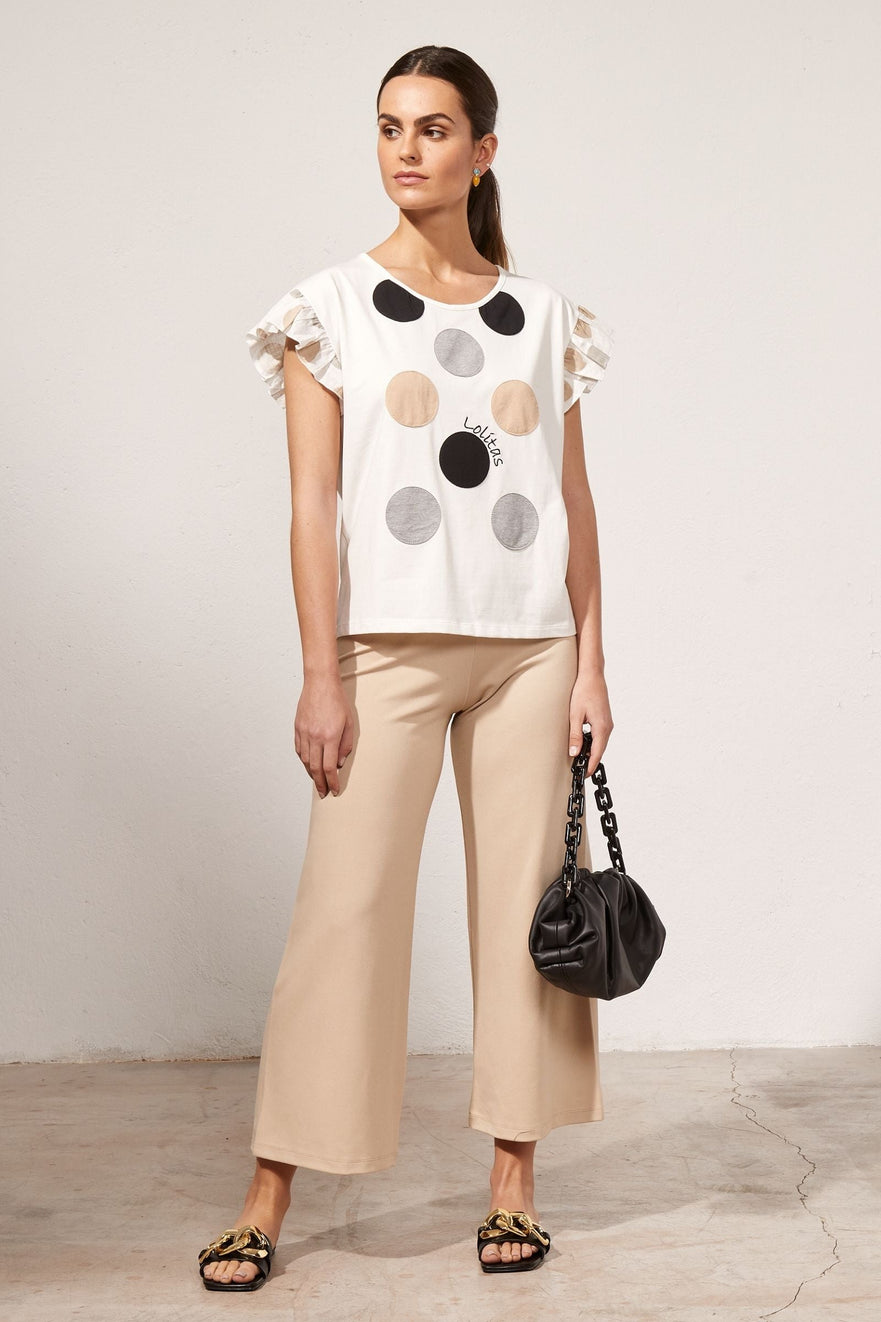 Pantalón beige con pierna ancha al tobillo Lolitas&L - lolitasyl.com