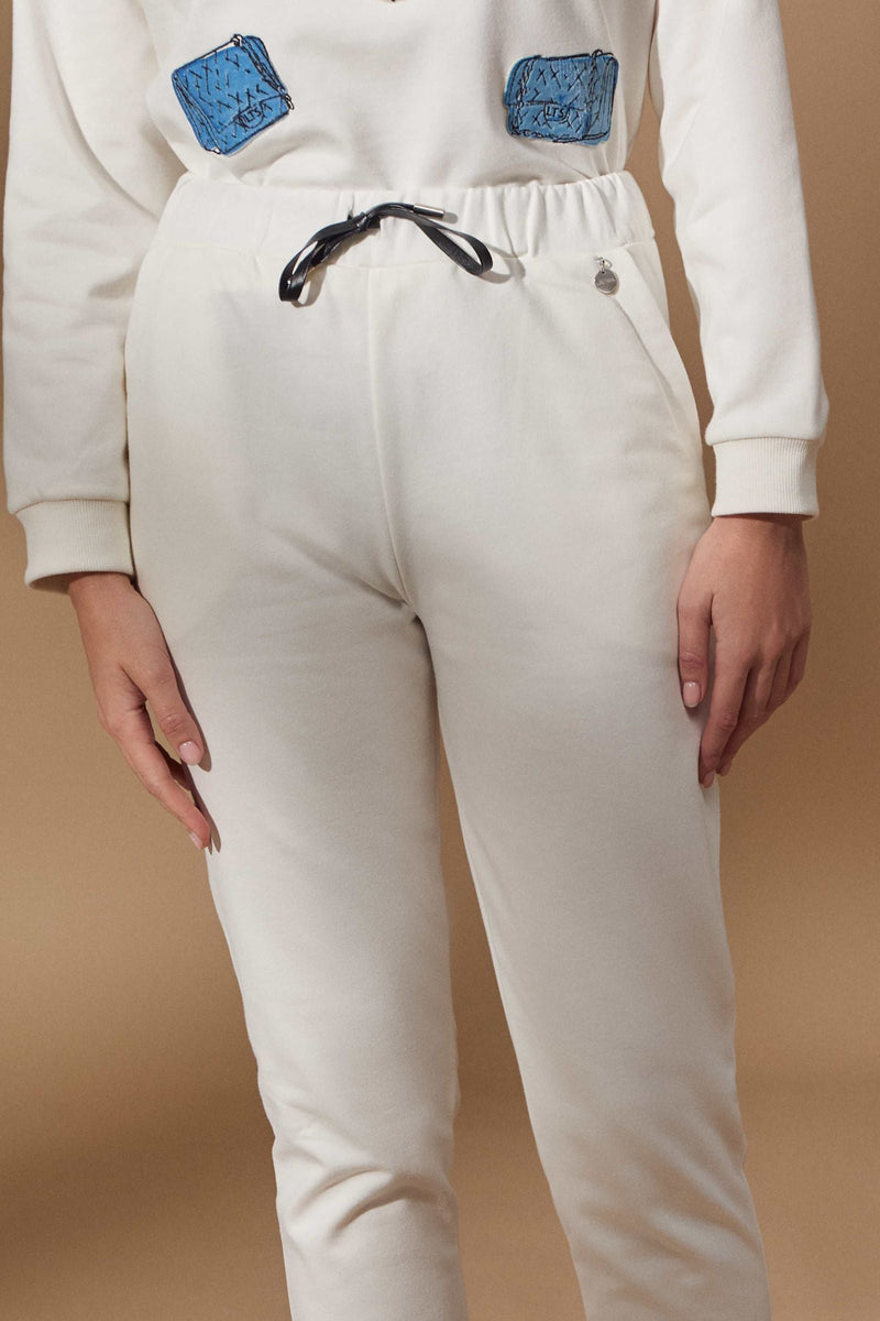 Pantalon blanco algodon con bolsillos y goma Lolitas - lolitasyl.com