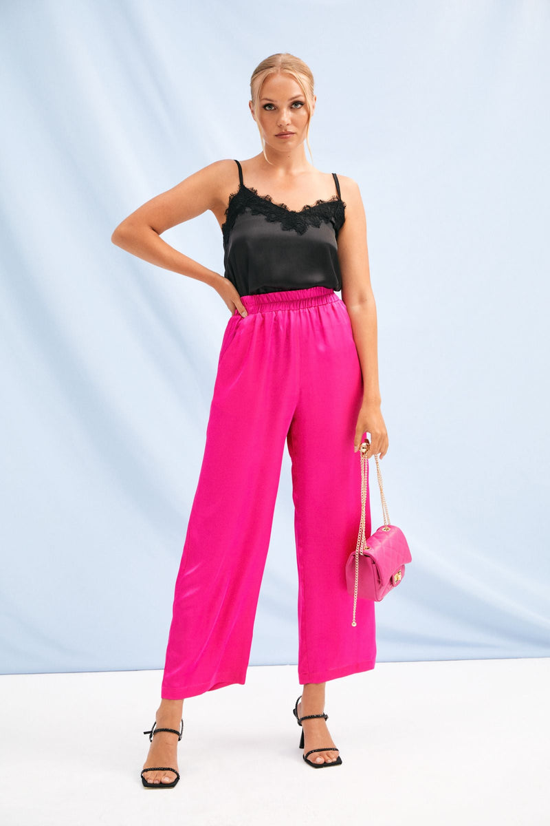 Pantalon fucsia de saten con goma LolitasyL - lolitasyl.com
