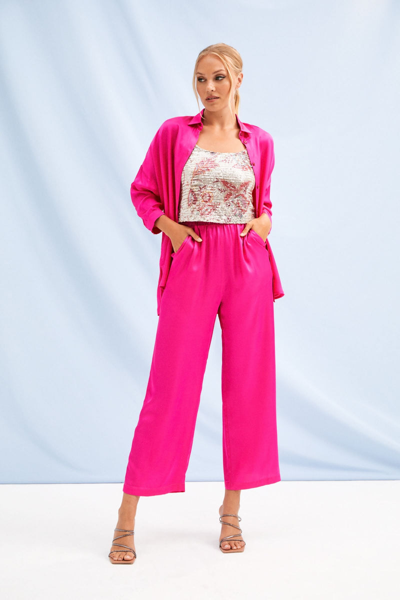 Pantalon fucsia de saten con goma LolitasyL - lolitasyl.com