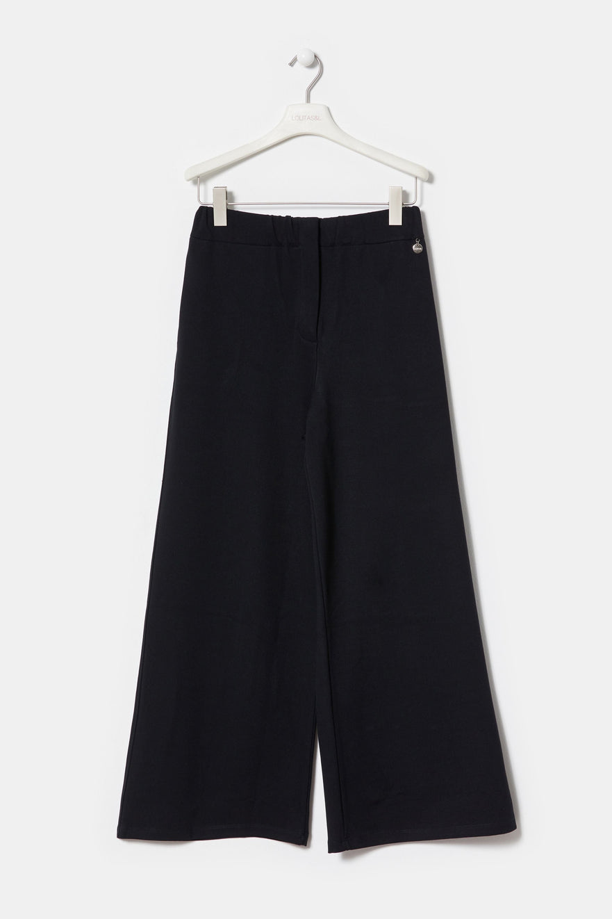 Pantalon negro basico de talle alto con goma y pierna ancha LolitasyL - lolitasyl.com