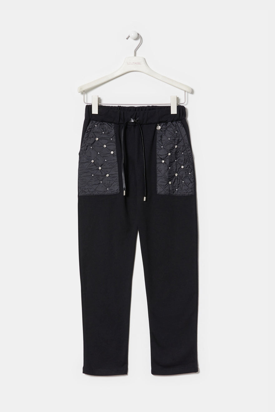 Pantalon negro con bolsillos guata y stras LolitasyL - lolitasyl.com