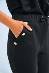 Pantalon negro de algodon con botones dorados Lolitas&L - lolitasyl.com