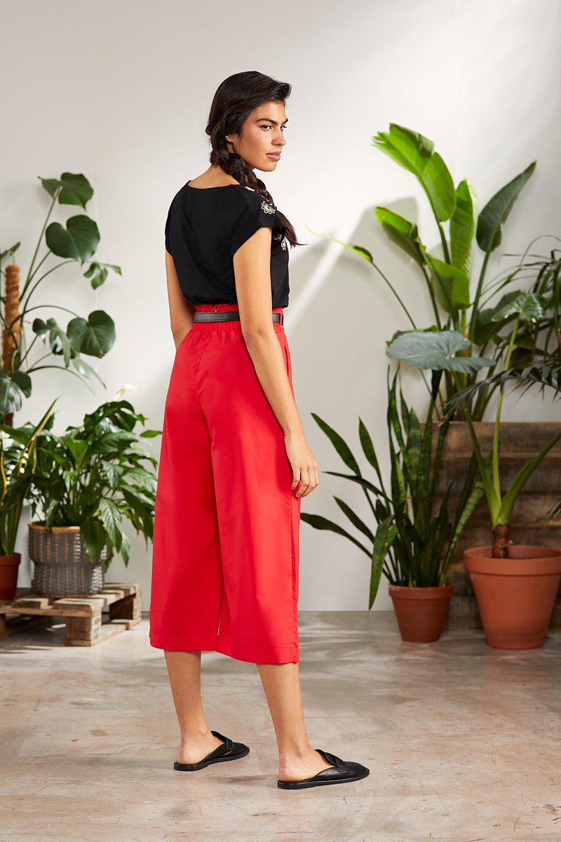 Pantalón rojo ancho pinzas con cinturón - lolitasyl.com