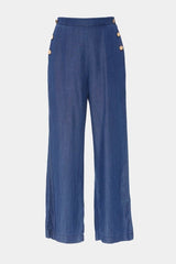 Pantalón vaquero azul ancho botones dorados - lolitasyl.com