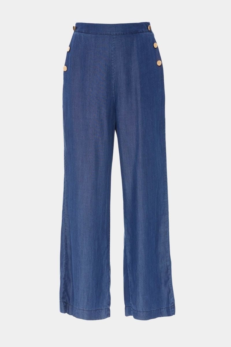 Pantalón vaquero azul ancho botones dorados - lolitasyl.com