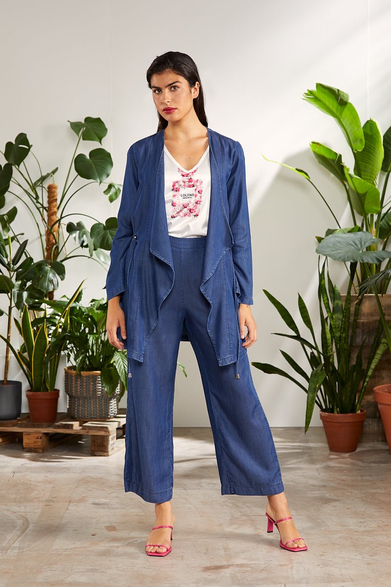 Pantalón vaquero azul ancho botones dorados - lolitasyl.com
