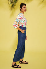 Pantalón vaquero azul ancho botones dorados - lolitasyl.com