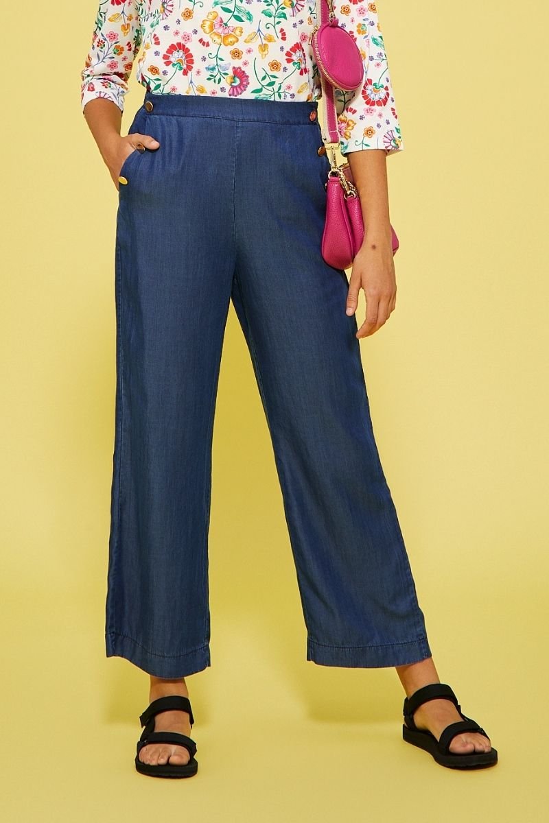 Pantalón vaquero azul ancho botones dorados - lolitasyl.com