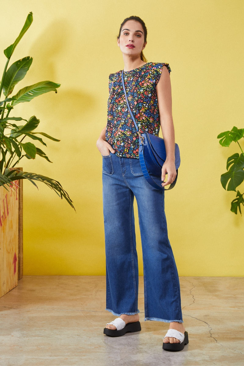 Pantalon vaquero azul bolsillos delantero campana - lolitasyl.com