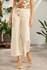 Pantalon vaquero crema bolsillos pata elefante - lolitasyl.com