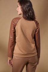 Sudadera beige biscotto bordado cuore con mangas efecto piel Lolitas - lolitasyl.com