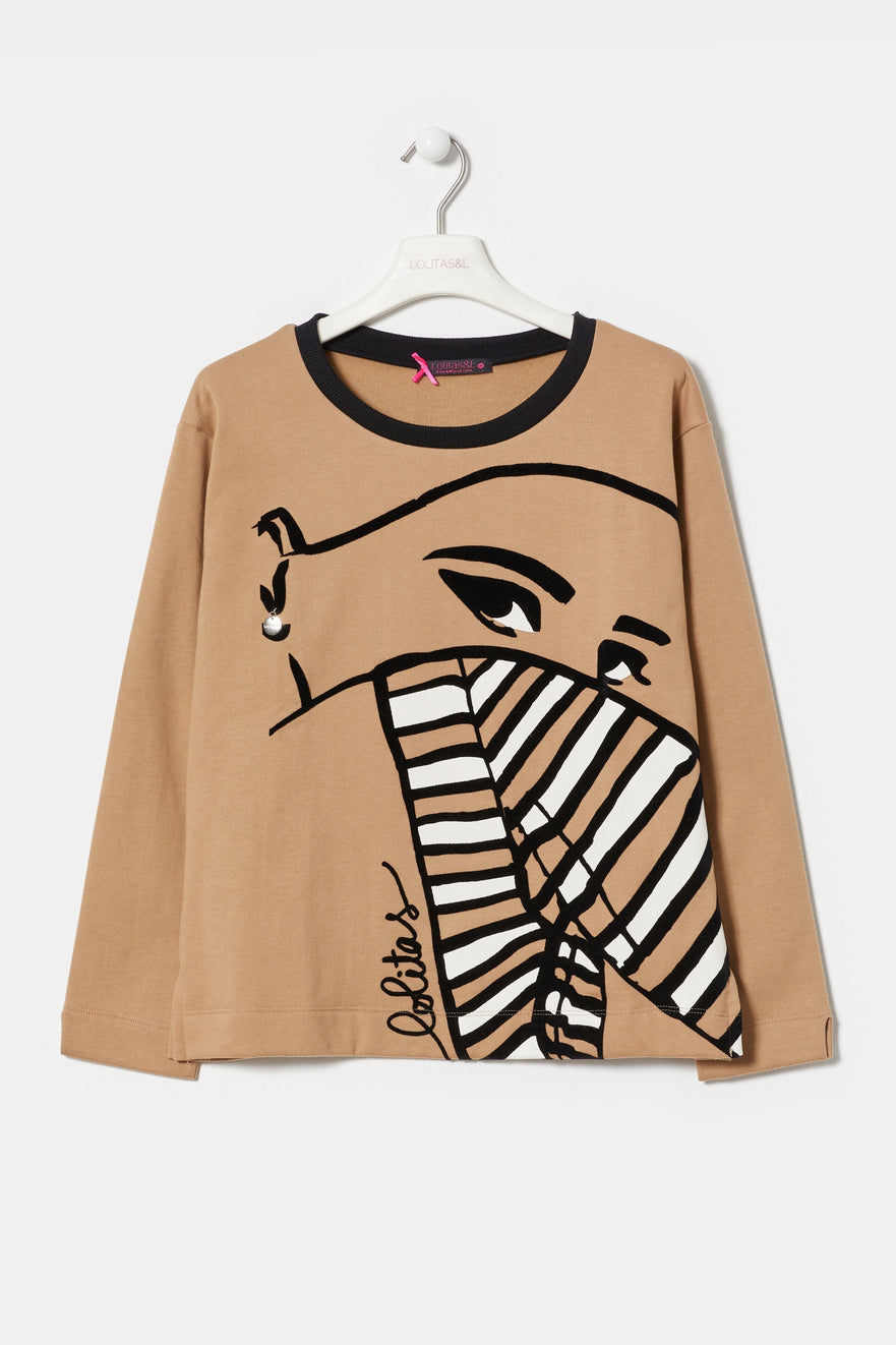 Sudadera beige con estampado tu mirada LolitasyL - lolitasyl.com