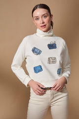Sudadera blanca bordado bolsos con cuello alto Lolitas - lolitasyl.com