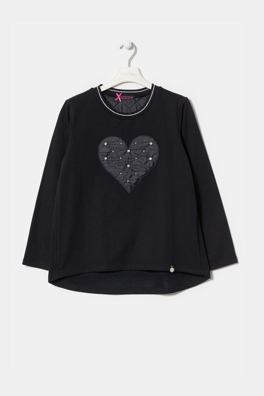 Sudadera negra motivo corazon guata con stras LolitasyL - lolitasyl.com