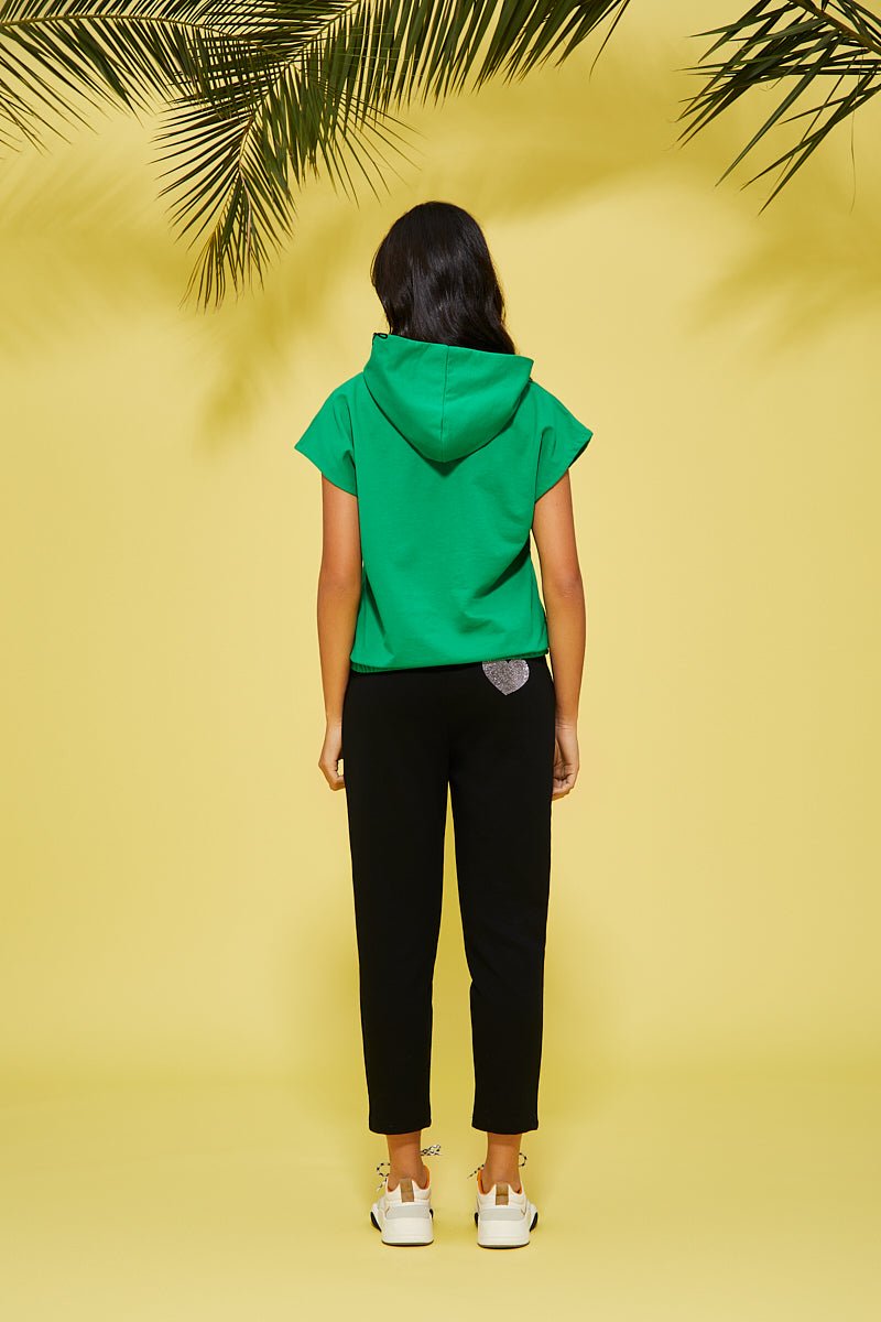 Sudadera verde corta capucha logo - lolitasyl.com
