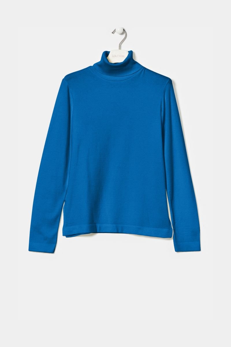 Suéter azul con cuello alto y aberturas LolitasyL - lolitasyl.com