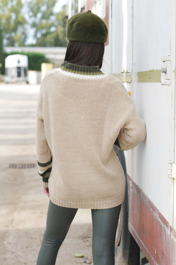 Suéter crema escote pico bicolor Lolitas - lolitasyl.com