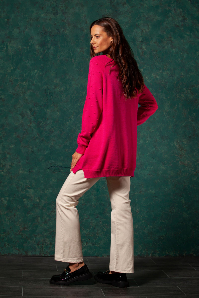 Sueter fucsia largo con punto de arroz LolitasyL - lolitasyl.com