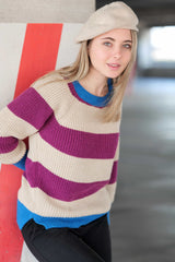 Suéter rayas beige y morado escote barco Lolitas - lolitasyl.com