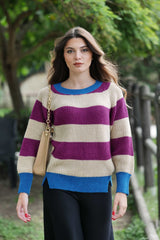Suéter rayas beige y morado escote barco Lolitas - lolitasyl.com