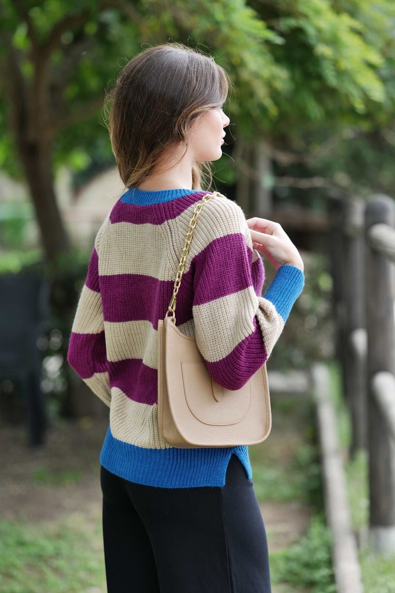 Suéter rayas beige y morado escote barco Lolitas - lolitasyl.com