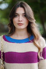 Suéter rayas beige y morado escote barco Lolitas - lolitasyl.com